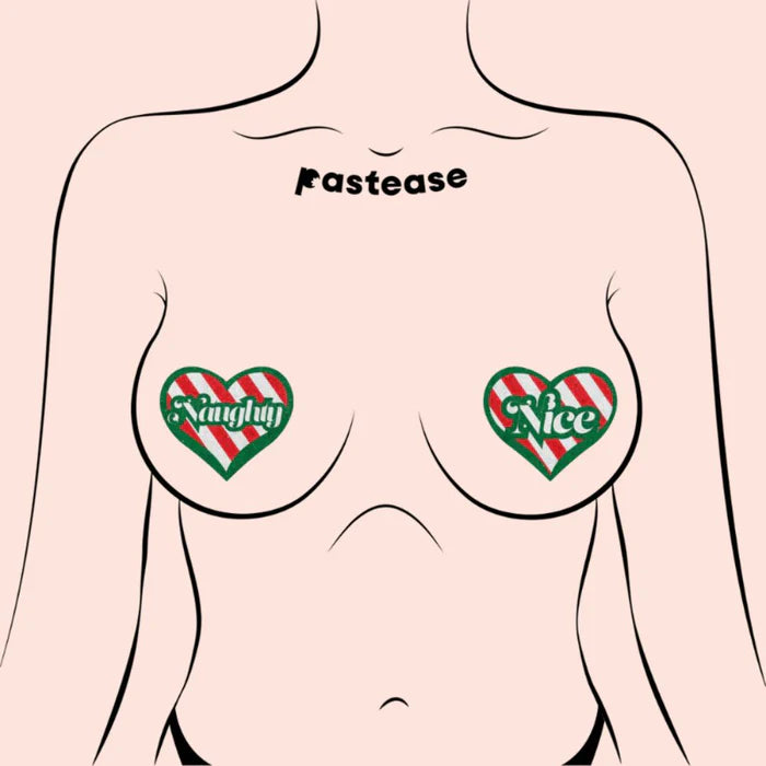 Pasties: Love Green, Red and White Velvet Naughty and Nice Heart