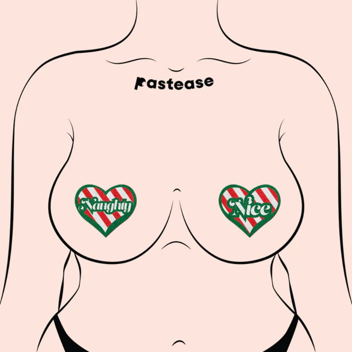 Pasties: Love Green, Red and White Velvet Naughty and Nice Heart