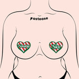 Pasties: Love Green, Red and White Velvet Naughty and Nice Heart