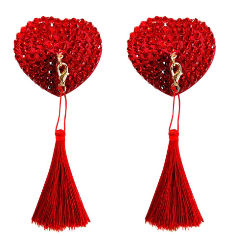 Pasties: Forever Yours Red Heart Crystal Tassel-Reusable