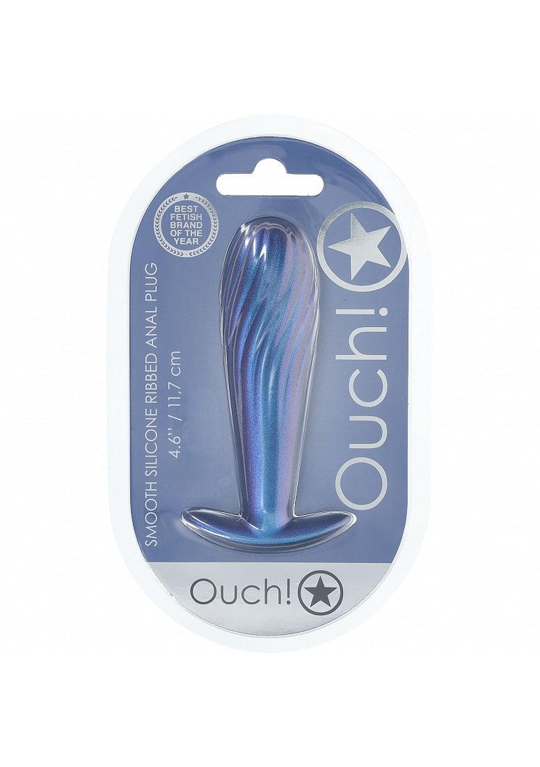 Ouch Ribbed Anal Plug-Blue