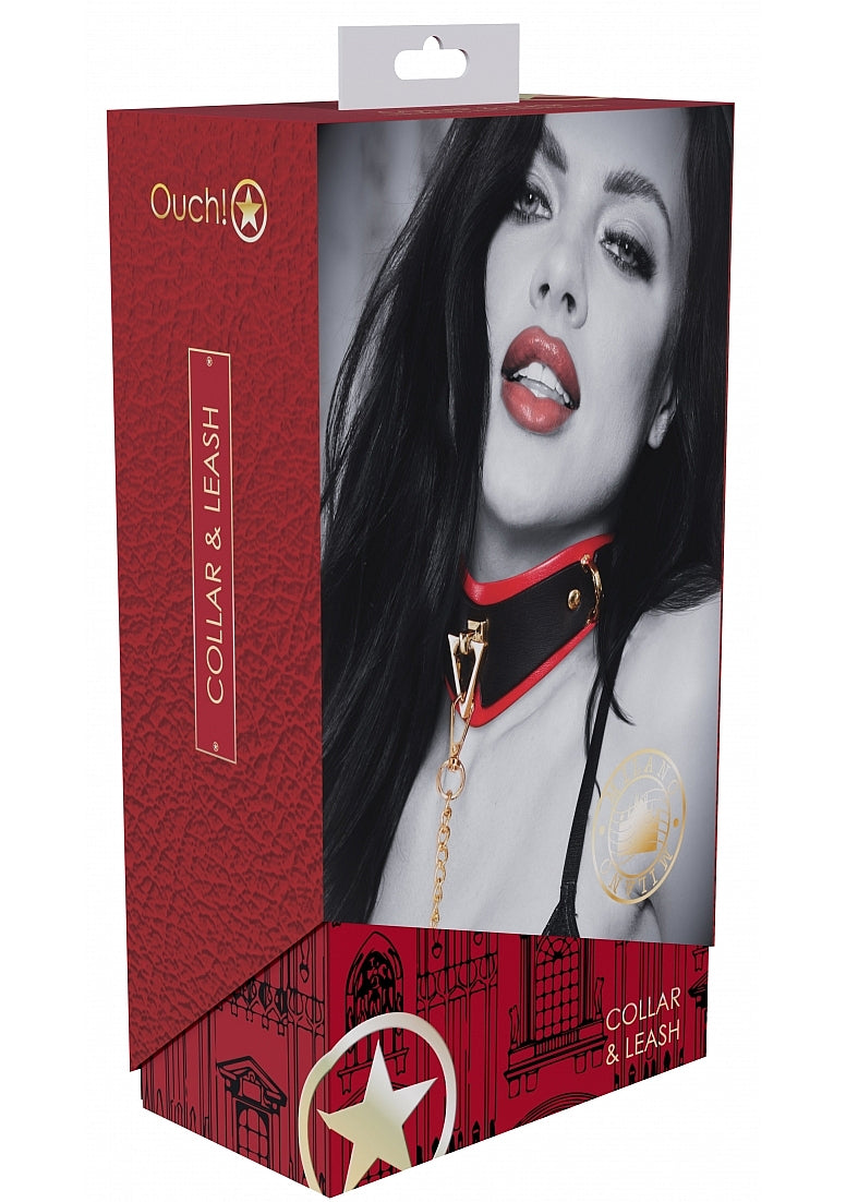 Ouch Milan Collar with Leash-Black/Red