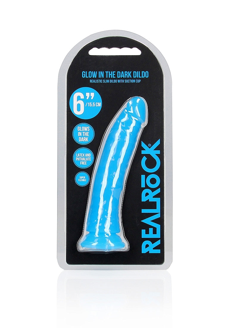 RealRock Glow In The Dark Dildo - Blue 6"