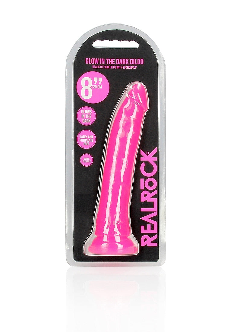 RealRock Glow In The Dark Dildo - Pink 8"