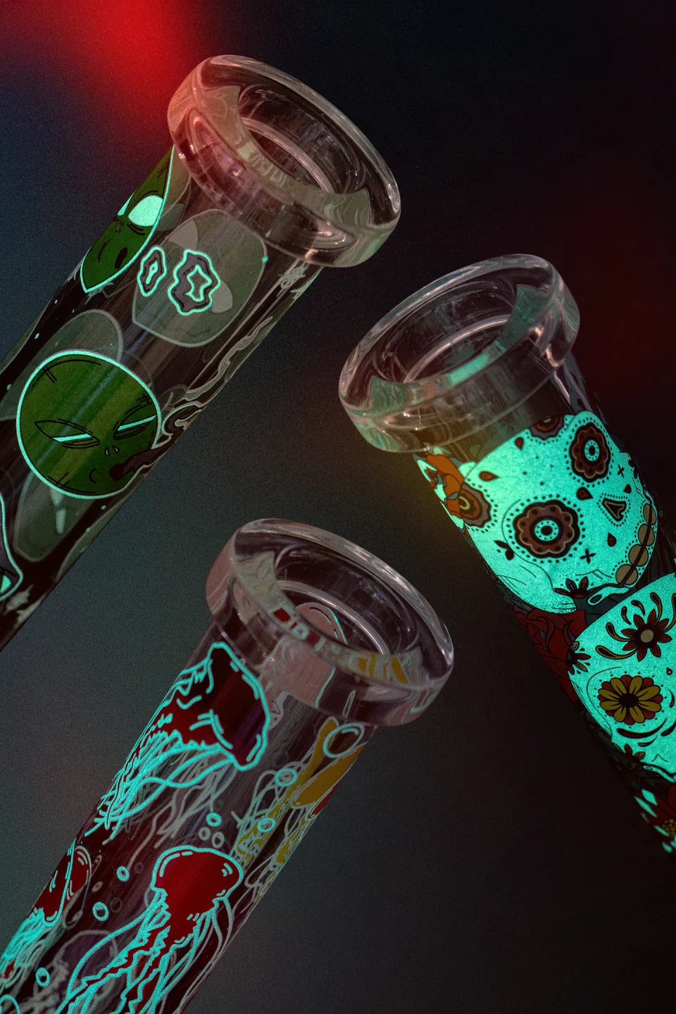 Red Eye Glass 15" 7mm Jellyfish Glow-in-the-Dark Beaker