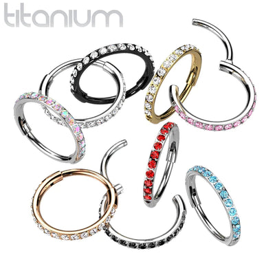 Nose: Titanium Pave Hoop-Red