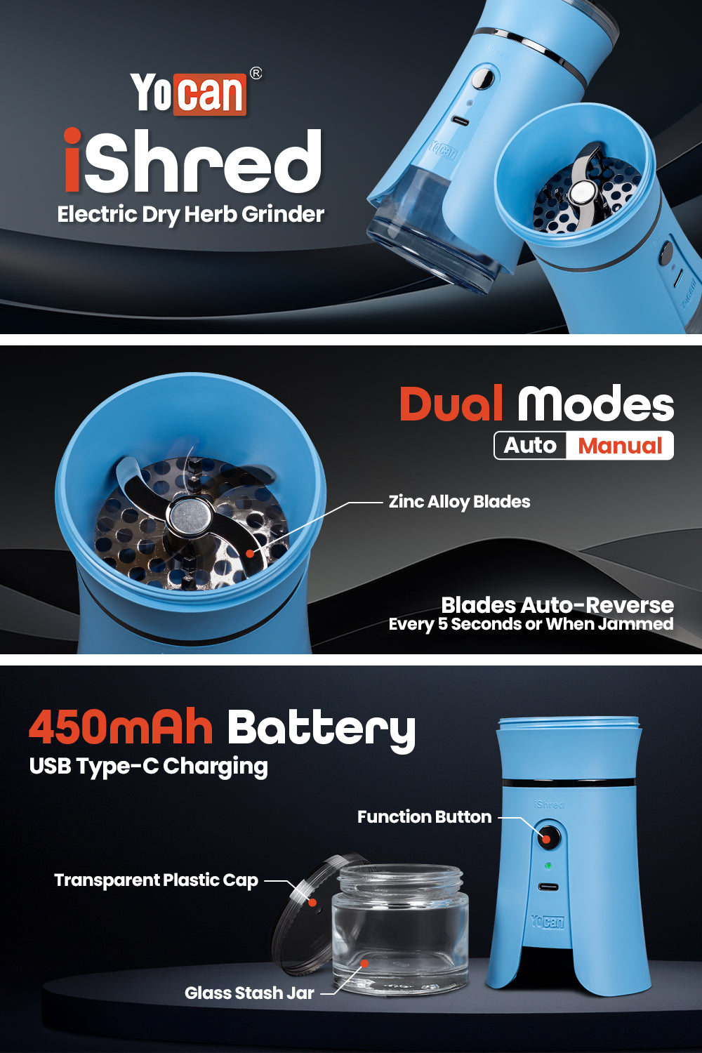 Yocan: iShred Electric Grinder (Sky Blue)