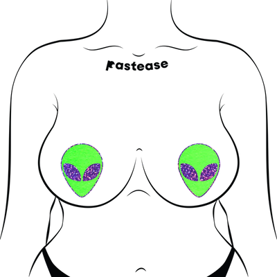 Pasties: Alien Glow-In-The-Dark with Glittering Purple Eyes