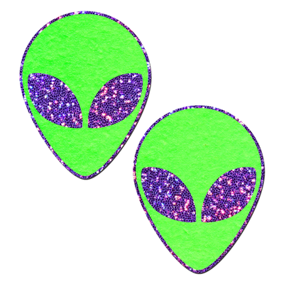Pasties: Alien Glow-In-The-Dark with Glittering Purple Eyes