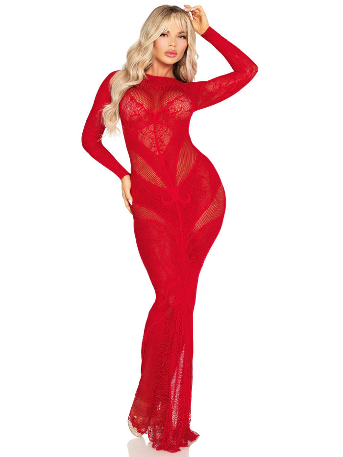 Lace and Net Gown w/Heart Detail - Red