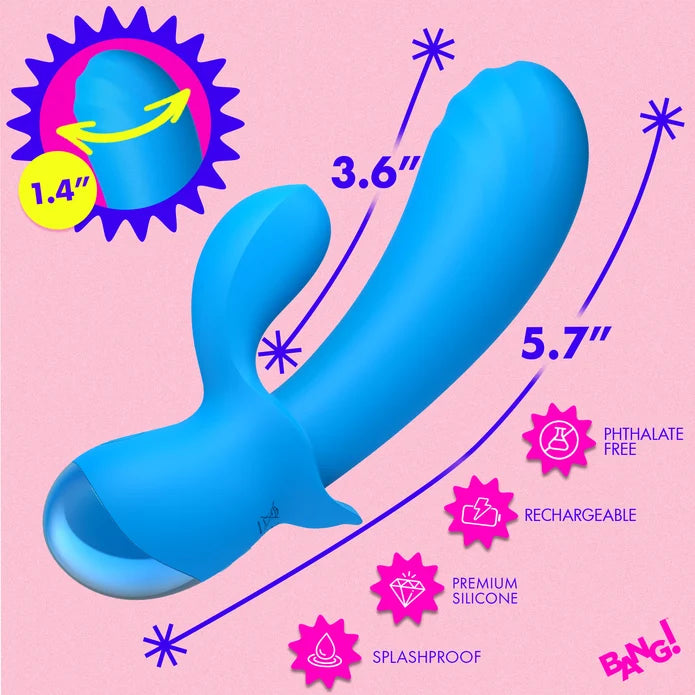 BANG! Flexible Thick Silicone Rabbit Vibrator - Blue