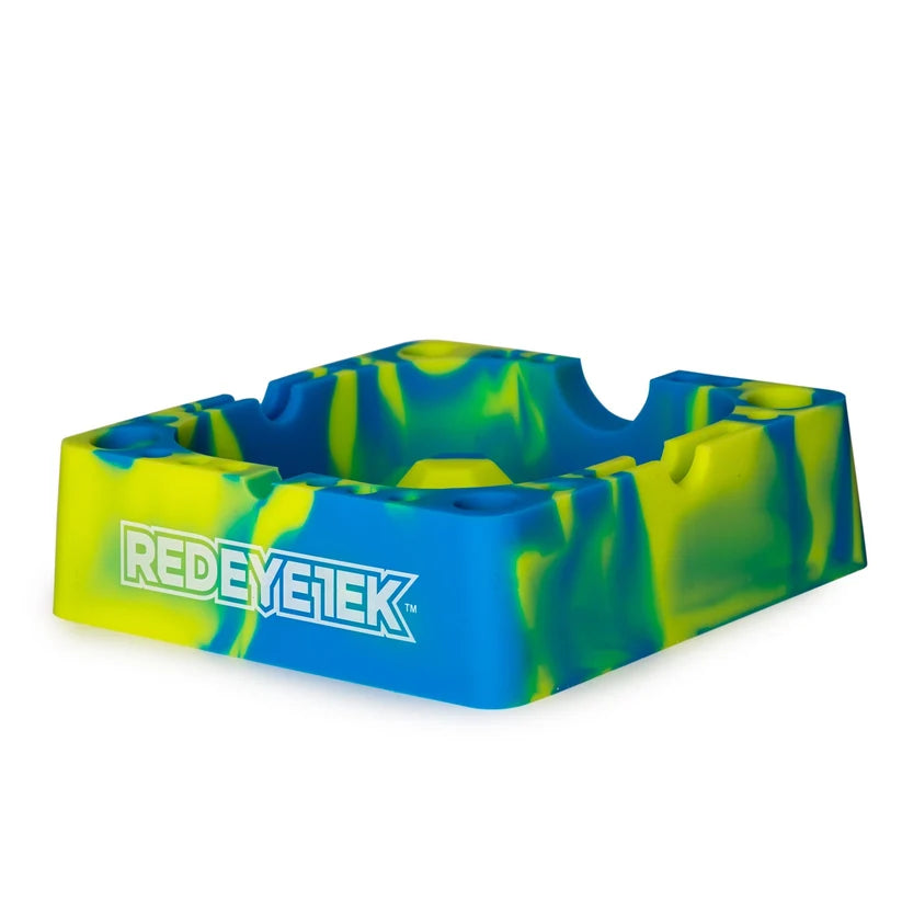 Red Eye Tek: 5" Silicone Ashtray/Dab Tool Stand (Blue/Yellow - UV Glow)