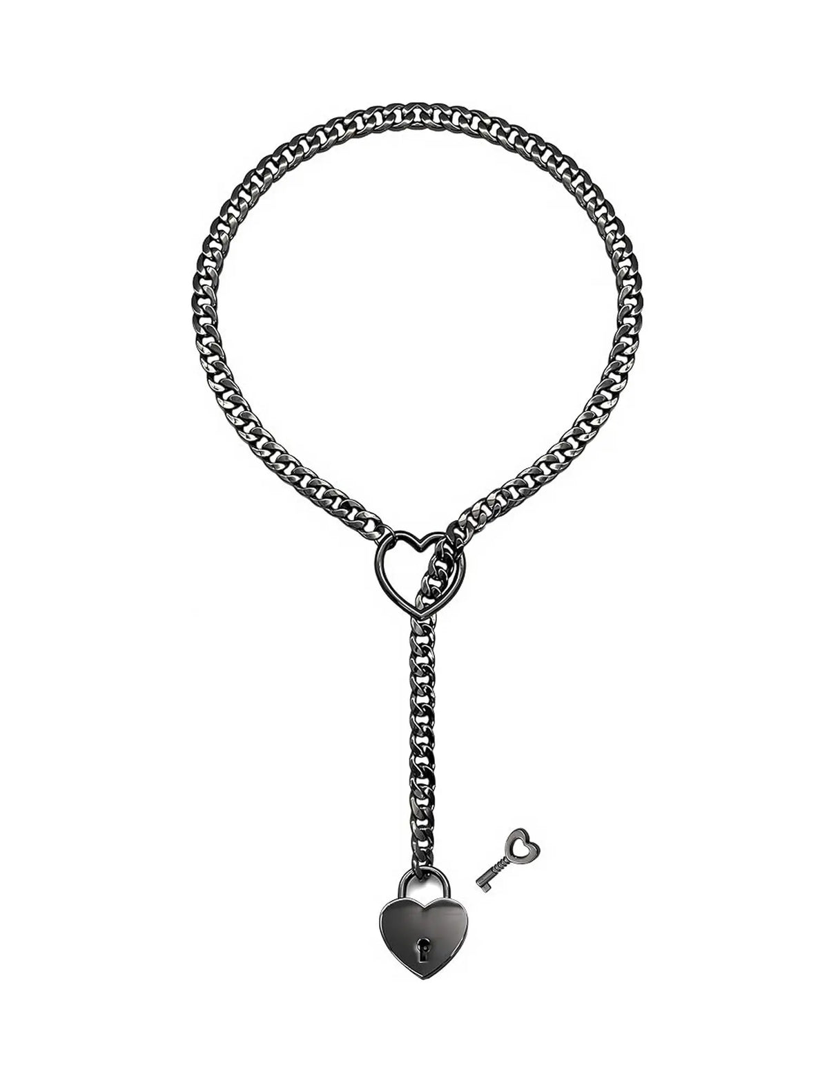 Heart & Lock O Ring Slip Choke Chain - Black