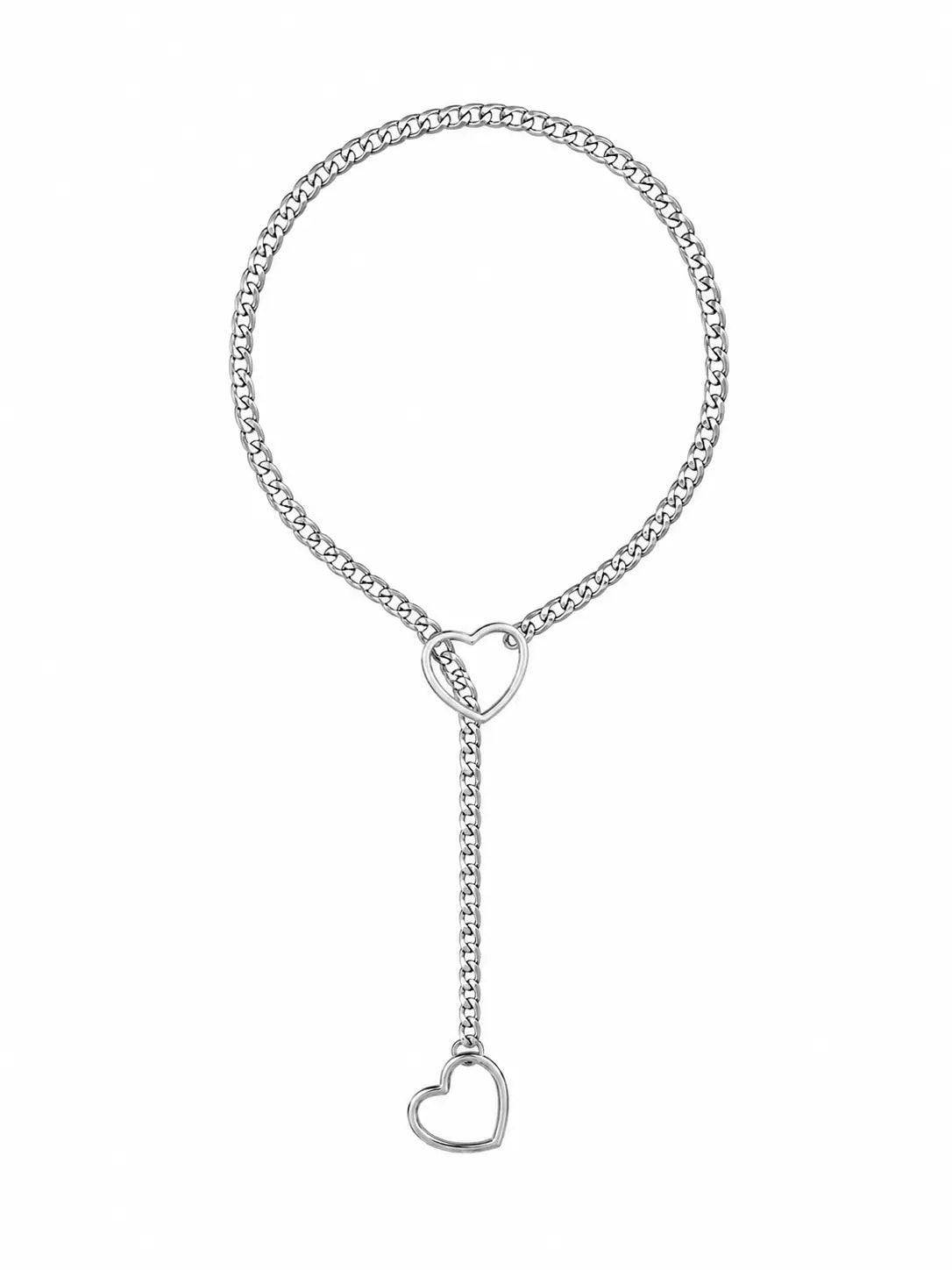 Heart O Ring Slip Choke Chain - Silver