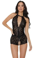 Black Crotchless Teddy - One Size