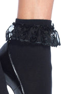 Diem Lace Ruffle Anklet Socks- One Size Black