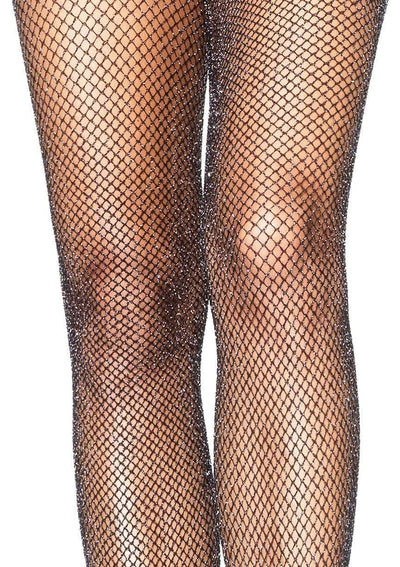Paisley Glitter Fishnet Tights- One Size Black/Silver