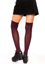 Angie Rib Knit Knee Socks- One Size Burgundy