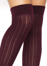 Angie Rib Knit Knee Socks- One Size Burgundy