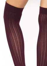 Angie Rib Knit Knee Socks- One Size Burgundy