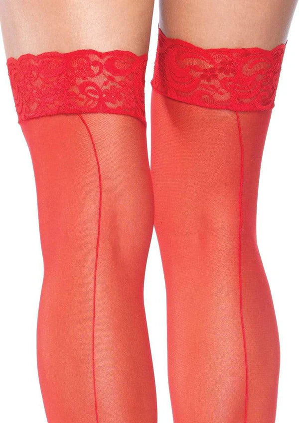 Nuna Sheer Thigh High Stockings-One Size Red