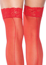Nuna Sheer Thigh High Stockings-One Size Red