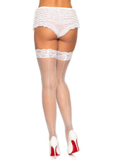 Amy Fishnet Thigh High Stockings-One Size White