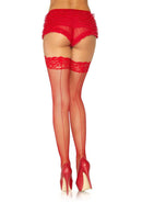 Amy Fishnet Thigh High Stockings- One Size Red