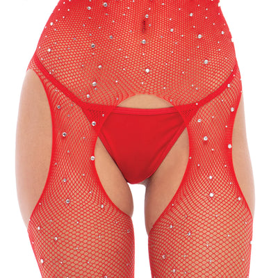 Catsuit: Sparkle Crotchless One Size RED