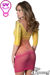 Half Sleeve Mini Dress- Pink/Yellow One Size