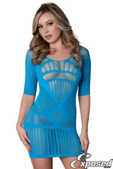 Half Sleeve Mini Dress- Blue One Size
