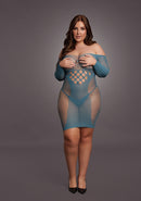 LONG SLEEVE MINI DRESS Queen Size Blue