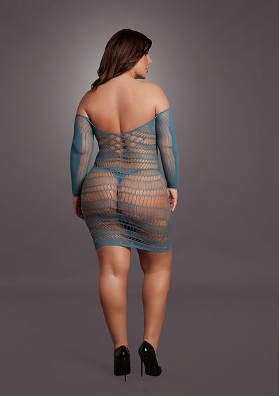 LONG SLEEVE MINI DRESS Queen Size Blue