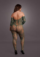 Catsuit: Lace Long Sleeve Queen Size Green