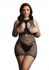 Duo Net Open Cup Mini Dress - Black