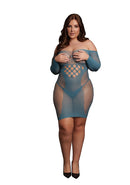 LONG SLEEVE MINI DRESS Queen Size Blue