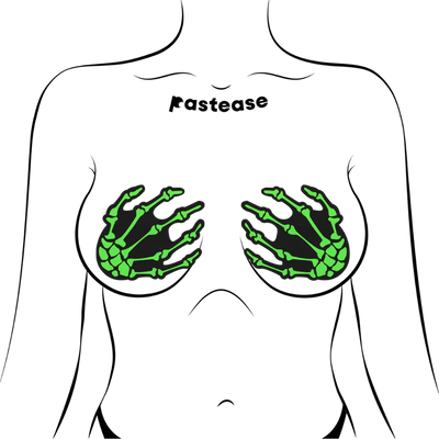 Pasties: Boney Skeleton Hands Green UV