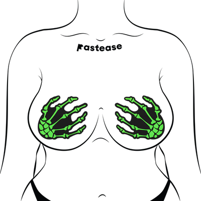 Pasties: Boney Skeleton Hands Green UV