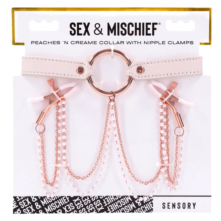 Sex & Mischief Peaches n Creame Collar with Nipple Clamps