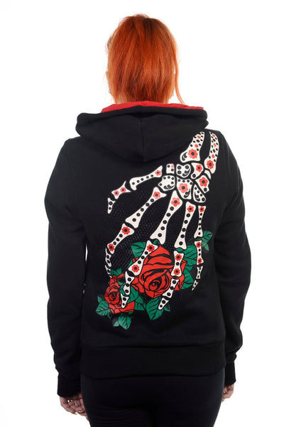 Sugar Skull Red Rose Hoodie-Small