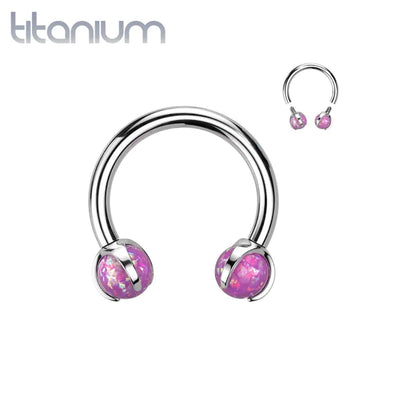 Earring: Titanium Pink Opal Horseshoe