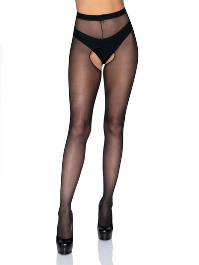 Mercedes Sheer Crotchless Pantyhose One Size Black
