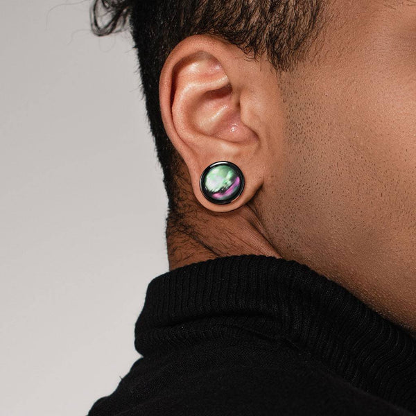 Plug: 316L Surgical Steel Black PVD Multi-Colour Shell Center Screw On Plugs 2Ga