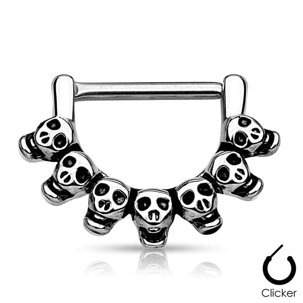 Nipple: Surgical Steel Clicker Multi Skull 14ga- Silver