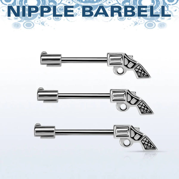 Nipple Ring:316L Surgical Steel Revolver Gun Nipple Ring Barbell