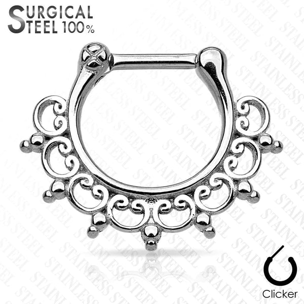 Septum: 316L Surgical Steel Tribal Fan Lace Septum Ring Clicker