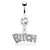 Belly Ring: 316L Surgical Steel White CZ "BITCH" Dangle Belly Ring