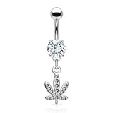 Belly Ring: Surgical Steel Weed Leaf-White 14ga