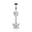 Belly Ring: Surgical Steel Weed Leaf-White 14ga