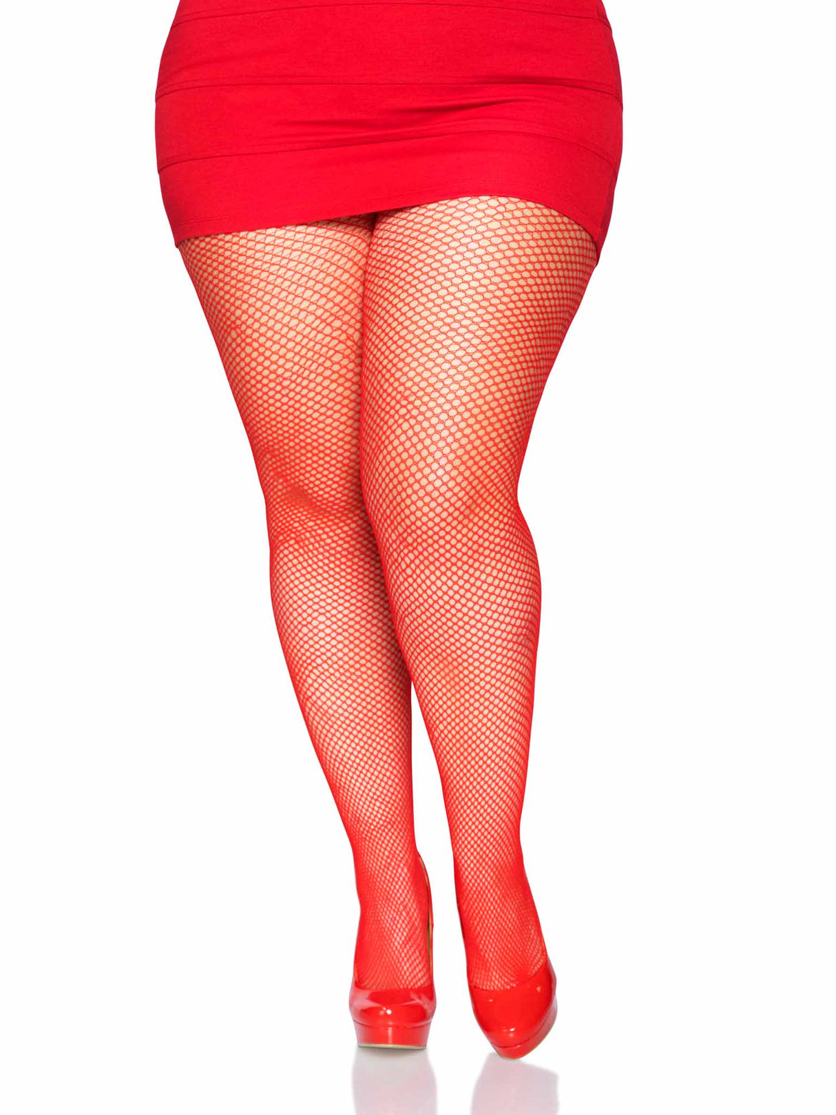 Risa Plus Nylon Fishnet Tights- Red